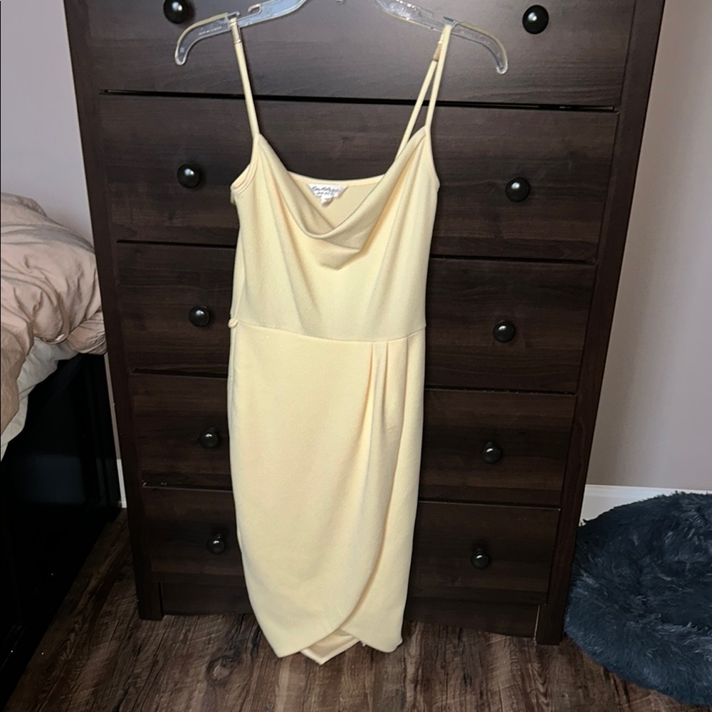 Miss Selfridge Yellow Asymmetrical Wrap Midi Dress